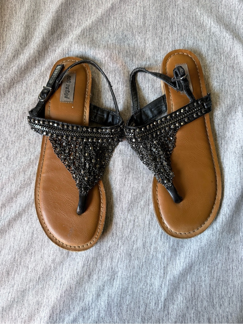 Not Rated Black Beaded T-Strap Sandals